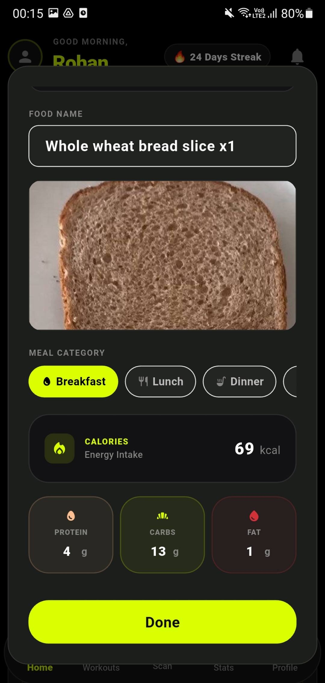 Zivo Food Logging Screen 2
